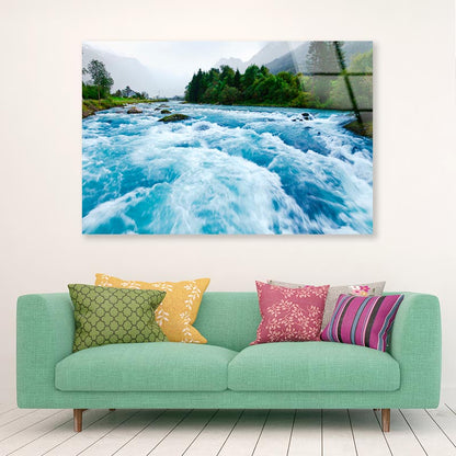 Milky Blue Glacial Water of Briksdal River in Norway Acrylic Glass Print Tempered Glass Wall Art 100% Made in Australia Ready to Hang - Bella Home Decor