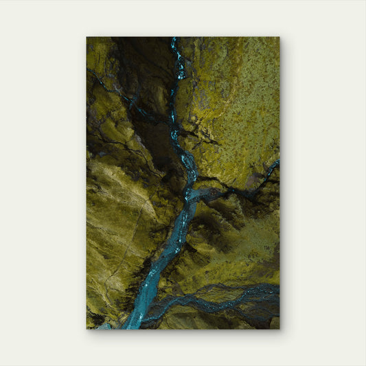 Aerial View Winding River Green Hills in Iceland 60x90cm Metal Print Ready to Hang