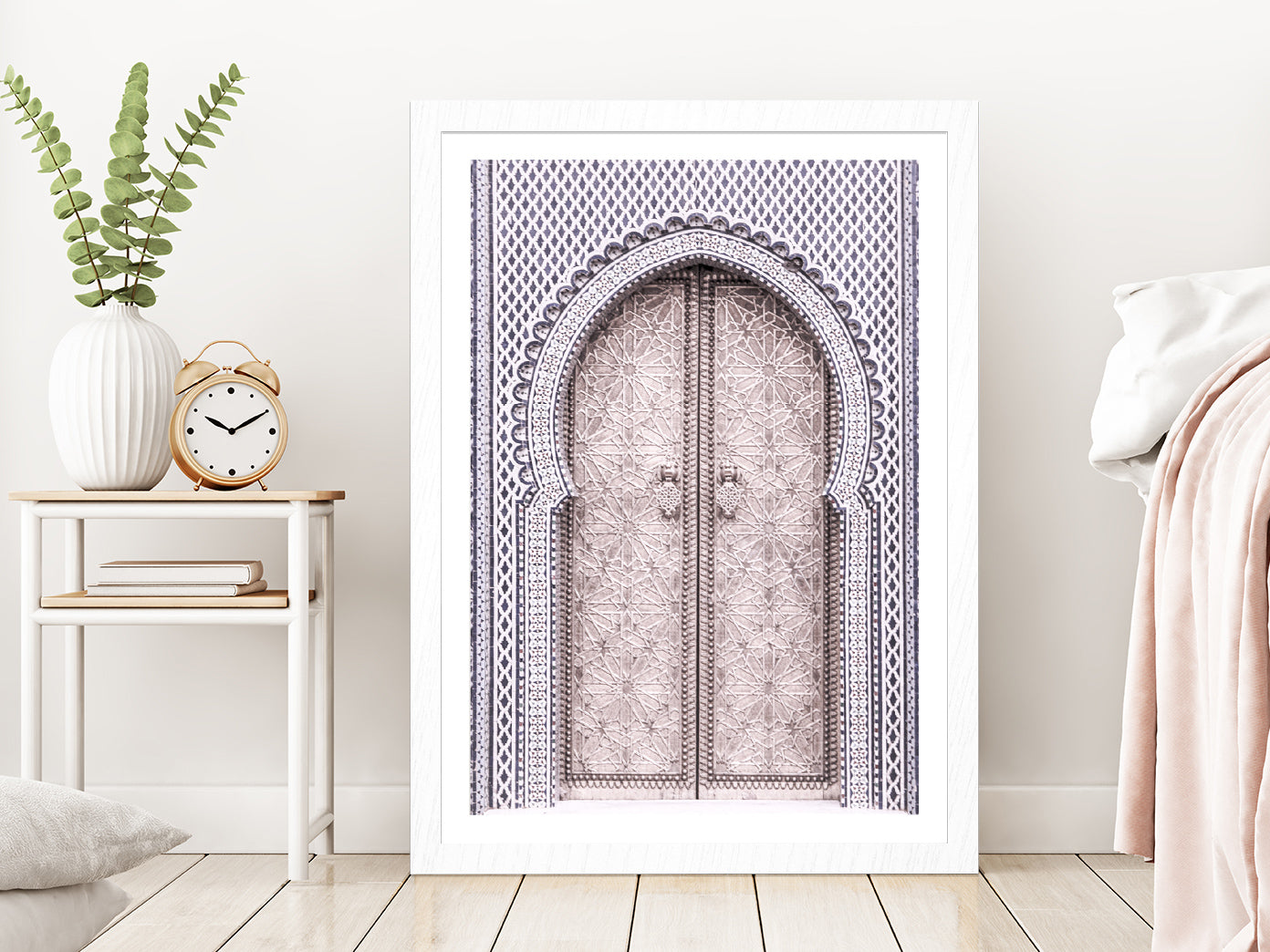 Moroccon Door View Photograph Glass Framed Wall Art, Ready to Hang Quality Print With White Border White