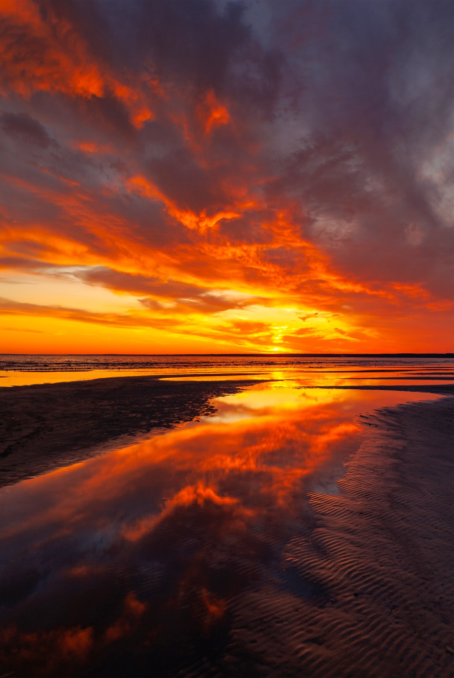 Golden Sunset Sky with Reflections in Beach Wall Art Decor 100% Australian Made
