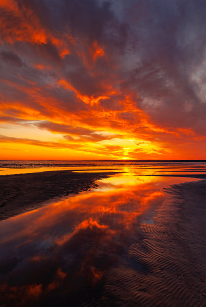 Golden Sunset Sky with Reflections in Beach Wall Art Decor 100% Australian Made