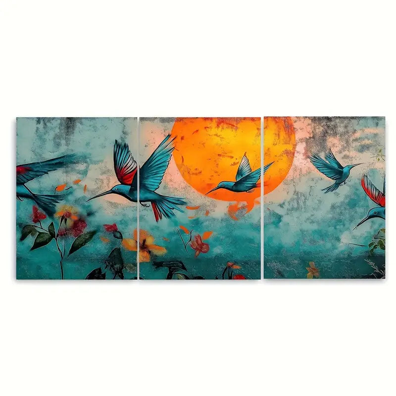 3pcs Vibrant Sunset & Graffiti Design Metal Print Ready to Hang Art