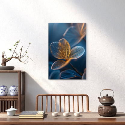 Glowing Blue Macro Floral Petals 40x60cm Metal Print Ready to Hang