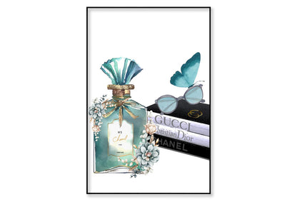 Ocean Blue Perfume with Butterfly Wall Art Limited Edition High Quality Print Canvas Box Framed Black