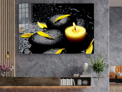 Candle & Yellow Petals UV Direct Aluminum Print Australian Made Quality