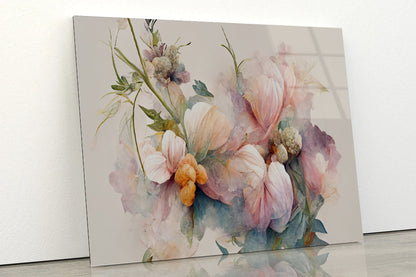 Pink and White Flowers Painting Acrylic Glass Print Tempered Glass Wall Art 100% Made in Australia Ready to Hang - Bella Home Decor