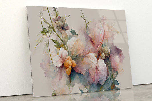 Pink and White Flowers Painting Acrylic Glass Print Tempered Glass Wall Art 100% Made in Australia Ready to Hang - Bella Home Decor