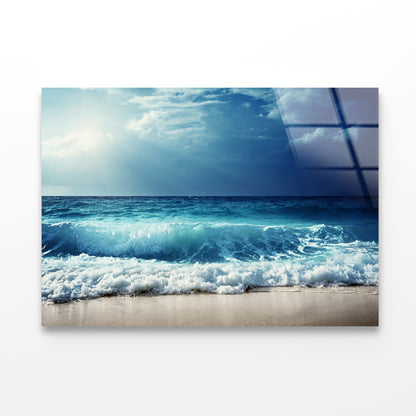 View of Waves at Seychelles Beach Acrylic Glass Print Tempered Glass Wall Art 100% Made in Australia Ready to Hang