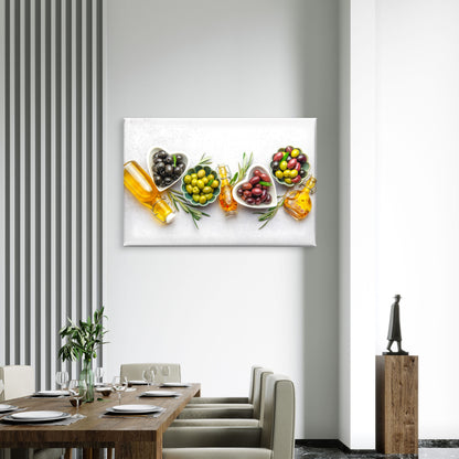Culinary Display Mediterranean Ingredients Fresh Olives and Oil Wall Art Decor 100% Australian Made - Bella Home Decor