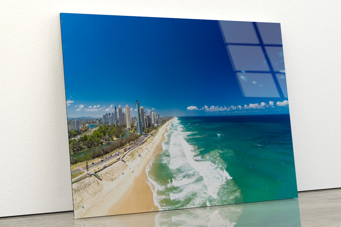 Surfers Paradise Beach Seashore Acrylic Glass Print Tempered Glass Wall Art 100% Made in Australia Ready to Hang - Bella Home Decor