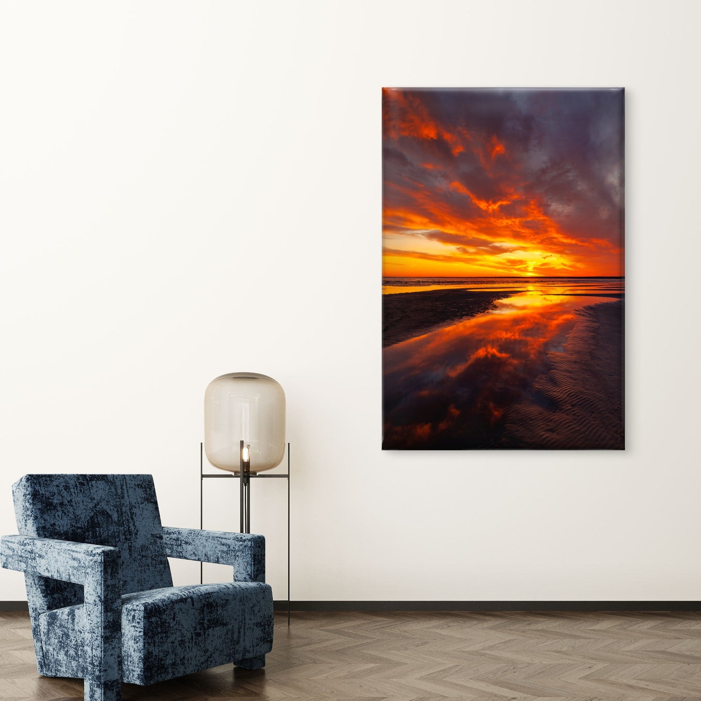 Golden Sunset Sky with Reflections in Beach Wall Art Decor 100% Australian Made