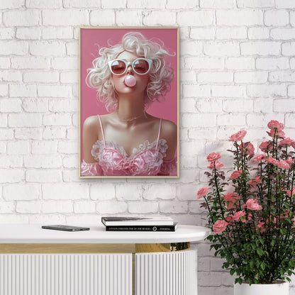 Whimsical Fashion Glasses Girl Blowing Bubbles Fashion Home Decor Premium Quality Poster Print Choose Your Sizes