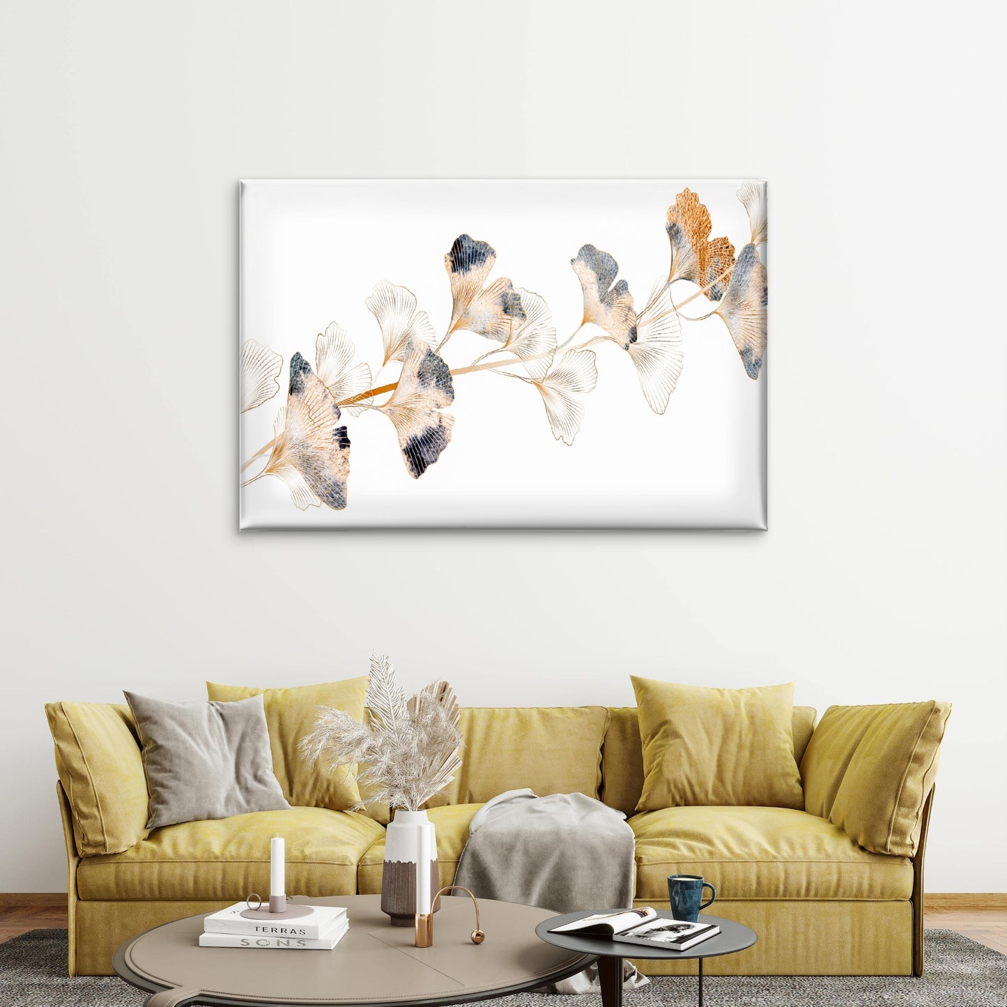 Minimalist Ginkgo Leaf Painting Modern Gold Botanical Wall Art Decor 100% Australian Made