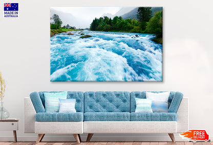Milky Blue Glacial Water of Briksdal River in Norway  Wall Art Decor 100% Australian Made - Bella Home Decor