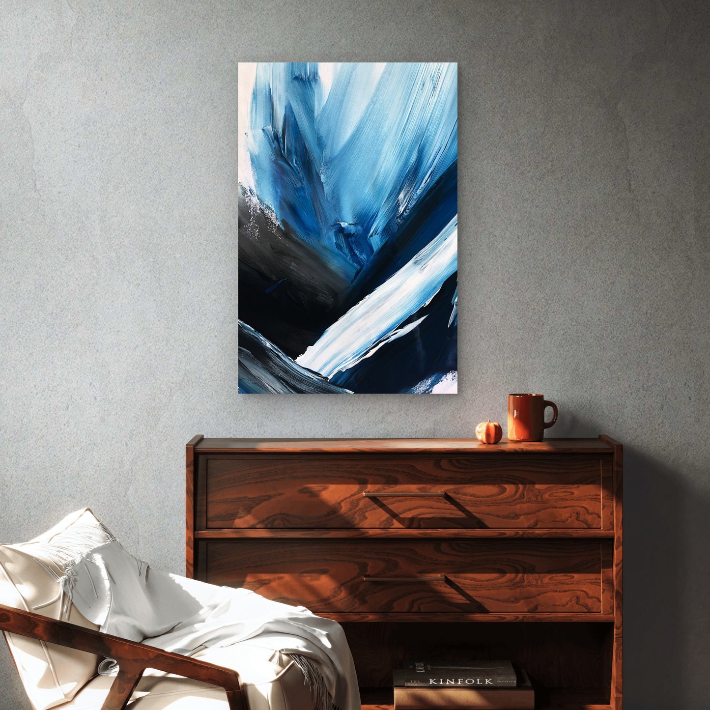 Deep Blue White Palette Stroke 60x90cm Metal Print Ready to Hang - Bella Home Decor