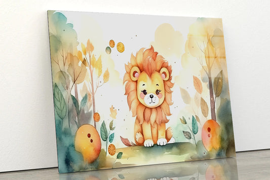Happy Lion Cub in Flower Blossom Garden Acrylic Glass Print Tempered Glass Wall Art 100% Made in Australia Ready to Hang