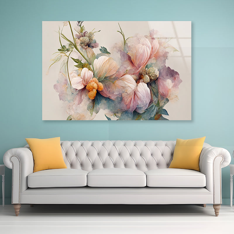 Pink and White Flowers Painting Acrylic Glass Print Tempered Glass Wall Art 100% Made in Australia Ready to Hang - Bella Home Decor