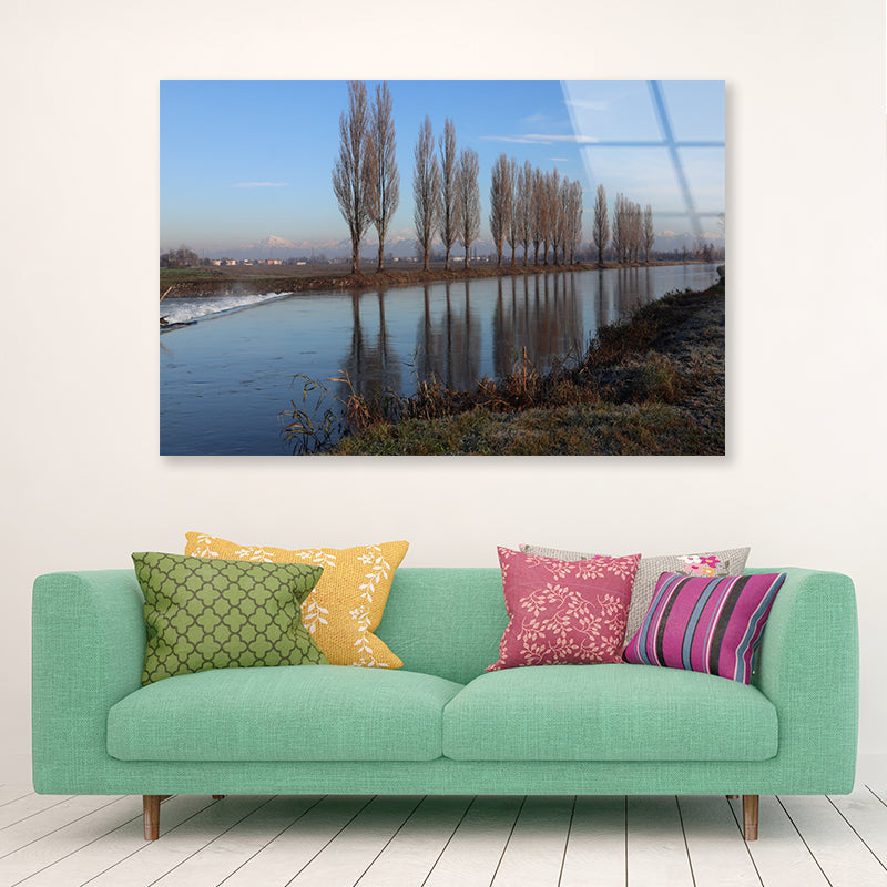 A Body of Water Surrounded By Trees & A Cloudy Sky Acrylic Glass Print Tempered Glass Wall Art 100% Made in Australia Ready to Hang