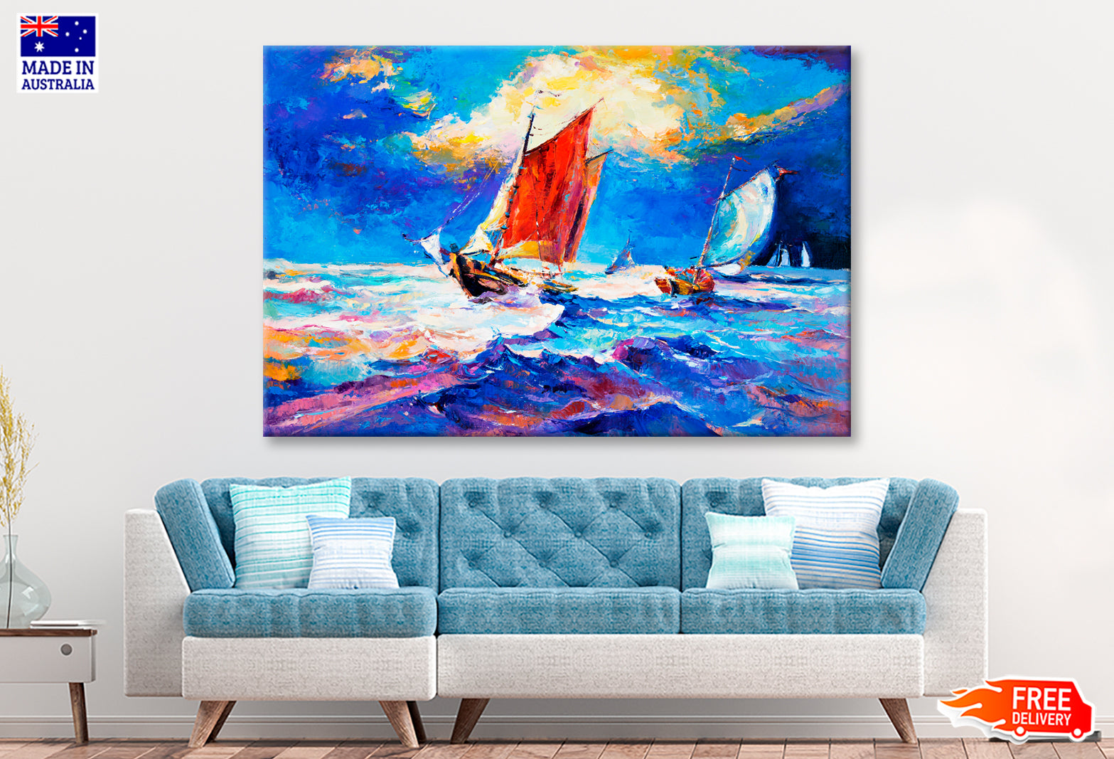 Ocean and Boats Oil Painting Wall Art Limited Edition High Quality Print