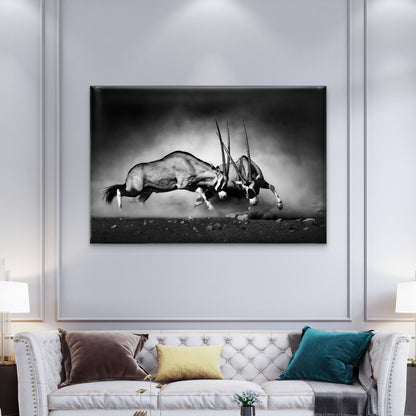 Gemsbok Antelope Fighting Namibia Wall Art Decor 100% Australian Made