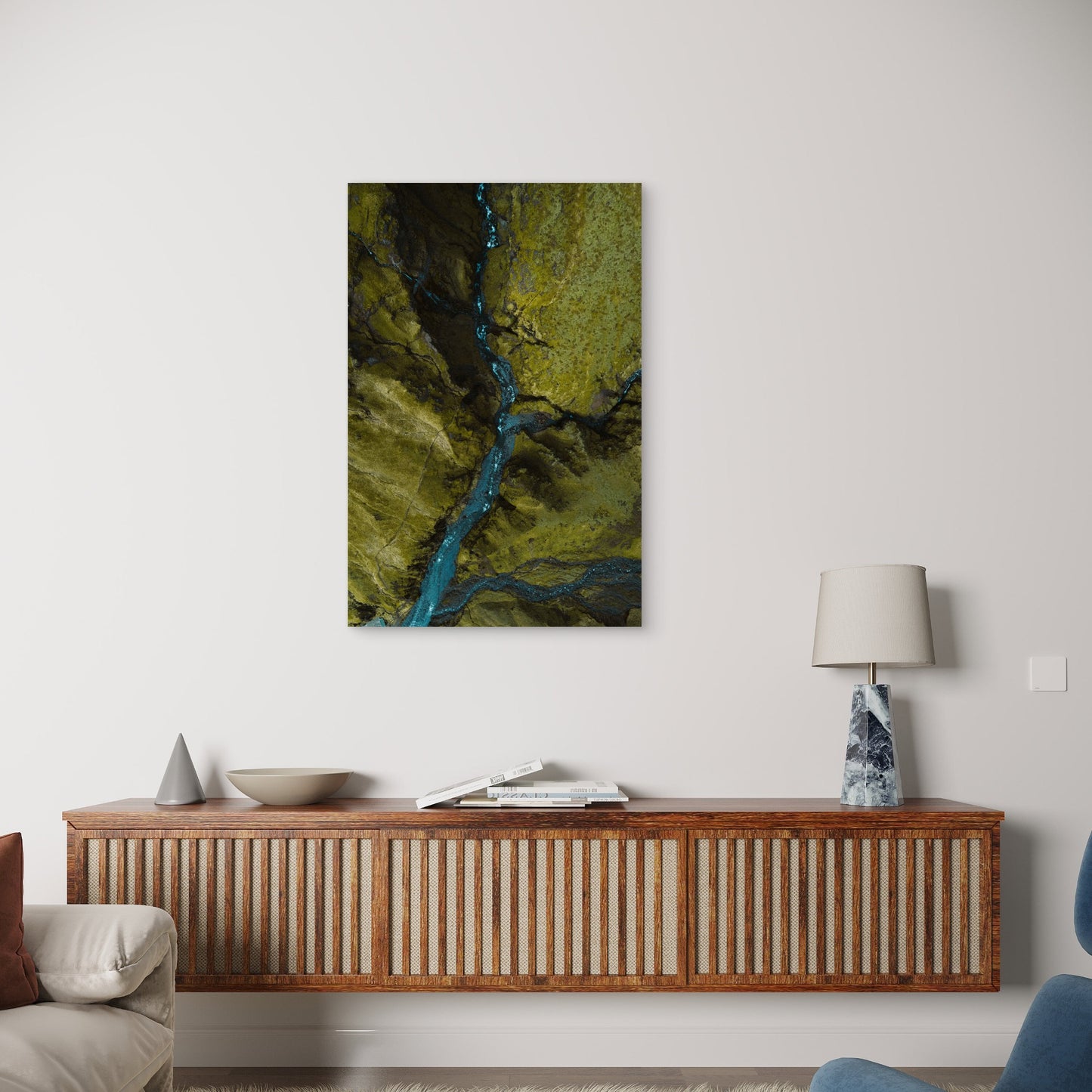Aerial View Winding River Green Hills in Iceland 40x60cm Metal Print Ready to Hang - Bella Home Decor