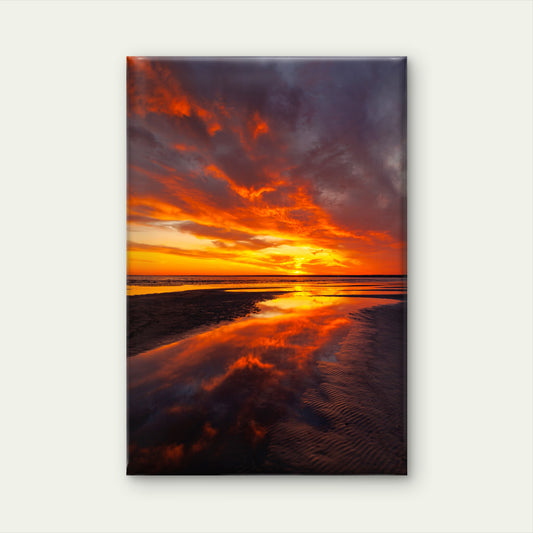 Golden Sunset Sky with Reflections in Beach Wall Art Decor 100% Australian Made