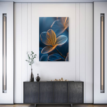 Glowing Blue Macro Floral Petals 40x60cm Metal Print Ready to Hang
