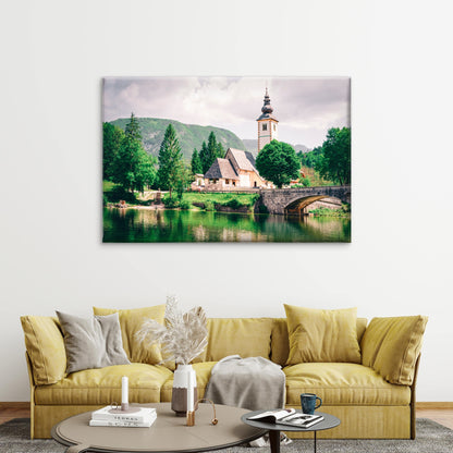 Lake Bohinj St. John Baptist Church Bridge Slovenia Wall Art Decor 100% Australian Made