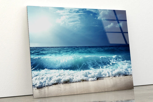 View of Waves at Seychelles Beach Acrylic Glass Print Tempered Glass Wall Art 100% Made in Australia Ready to Hang