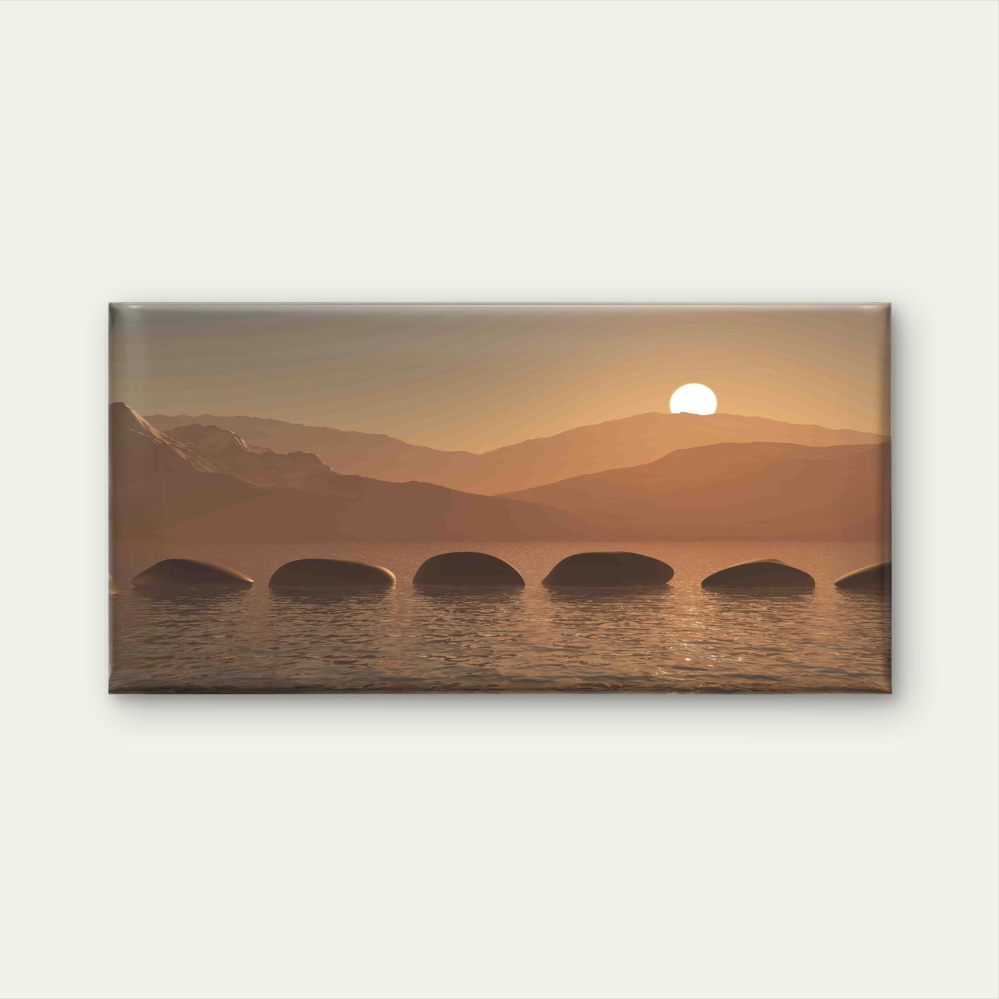 Stones in Ocean Against Sunset Wall Art Canvas Office Home Room Framed 120x60cm