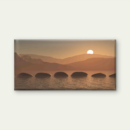 Stones in Ocean Against Sunset Wall Art Canvas Office Home Room Framed 120x60cm
