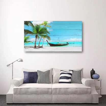 Vibrant Seascape Tropical Coconut Tree Ocean Wall Art canvas office home room framed 120x60cm - Bella Home Decor