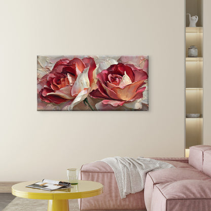Impasto Textured Red Roses Wall Art Canvas Office Home Room Framed 120x60cm