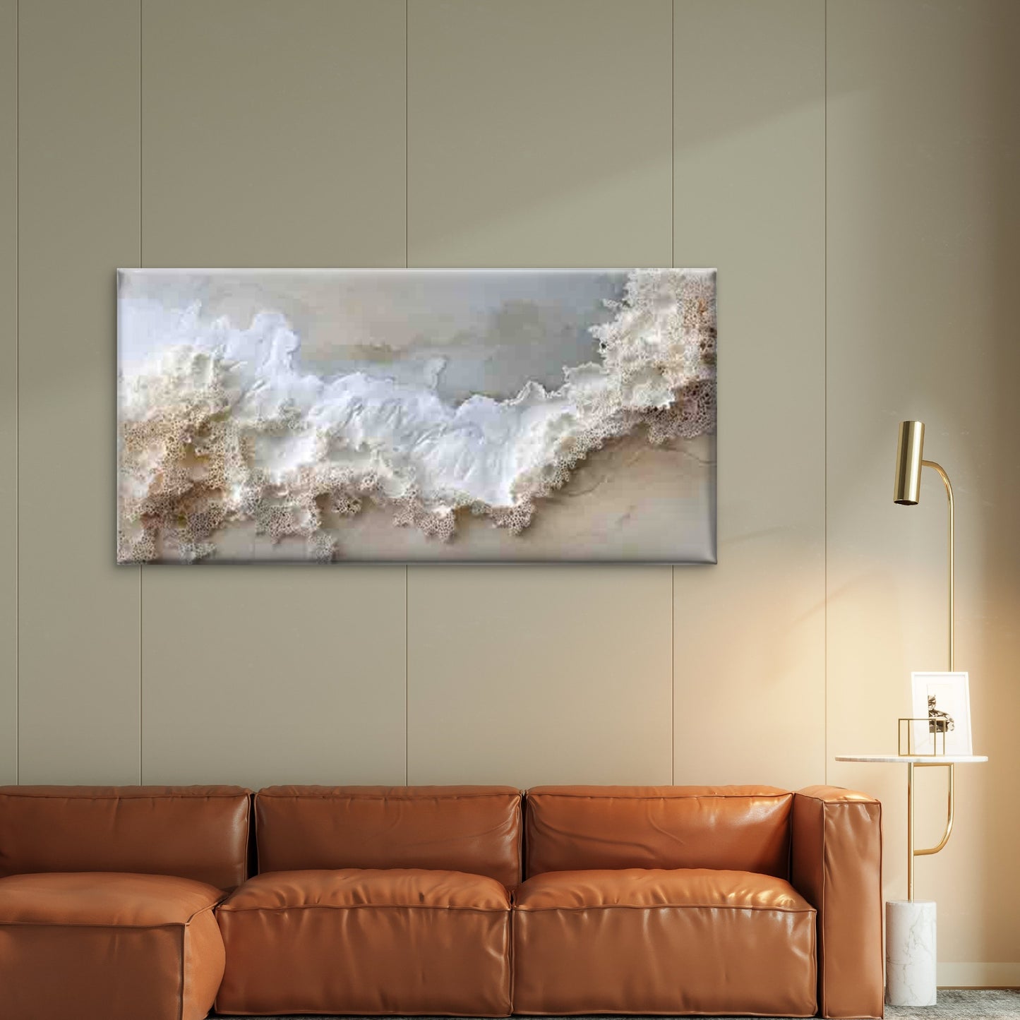 Abstract Ocean Waves Sandy Wall Art Canvas Office Home Room Framed 120x60cm - Bella Home Decor