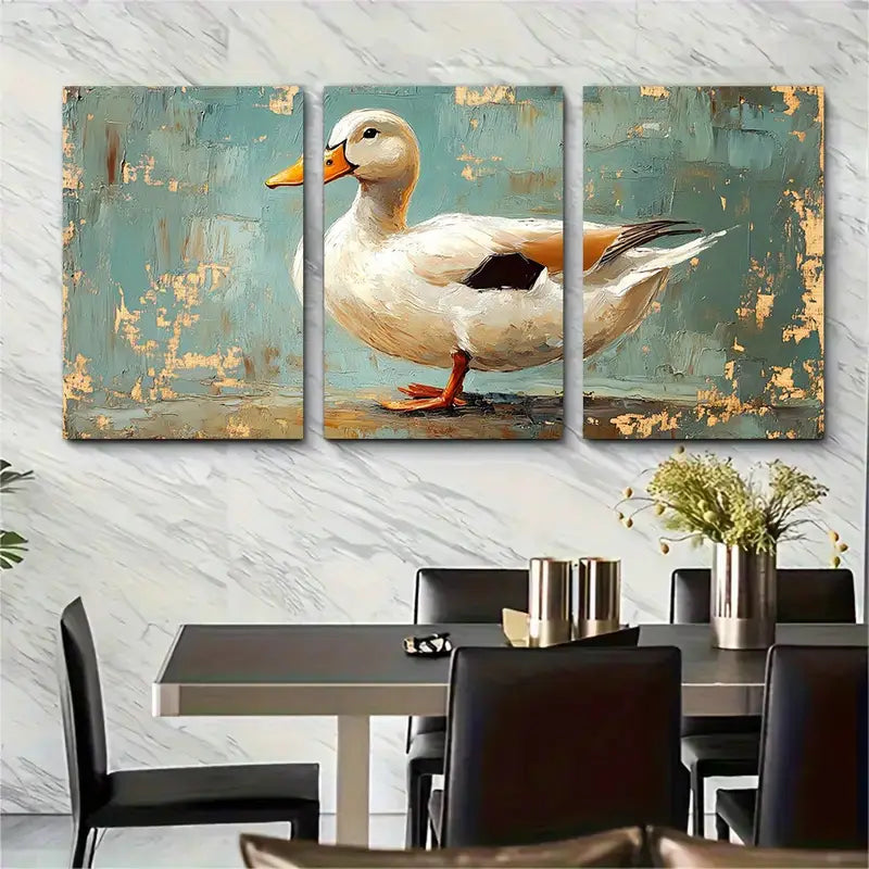 3pcs White Duck Oil Painting Metal Print Ready to Hang Art