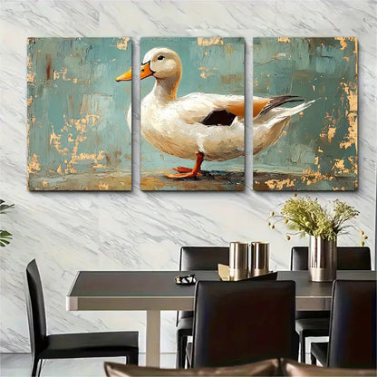 3pcs White Duck Oil Painting Metal Print Ready to Hang Art