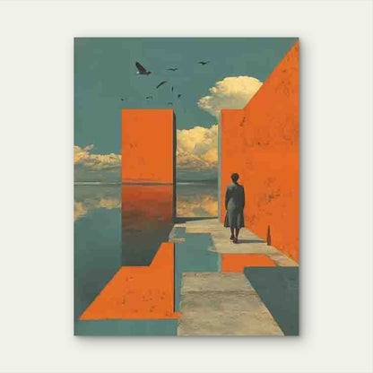 Blue & Burnt Orange Abstract Metal Print Ready to Hang