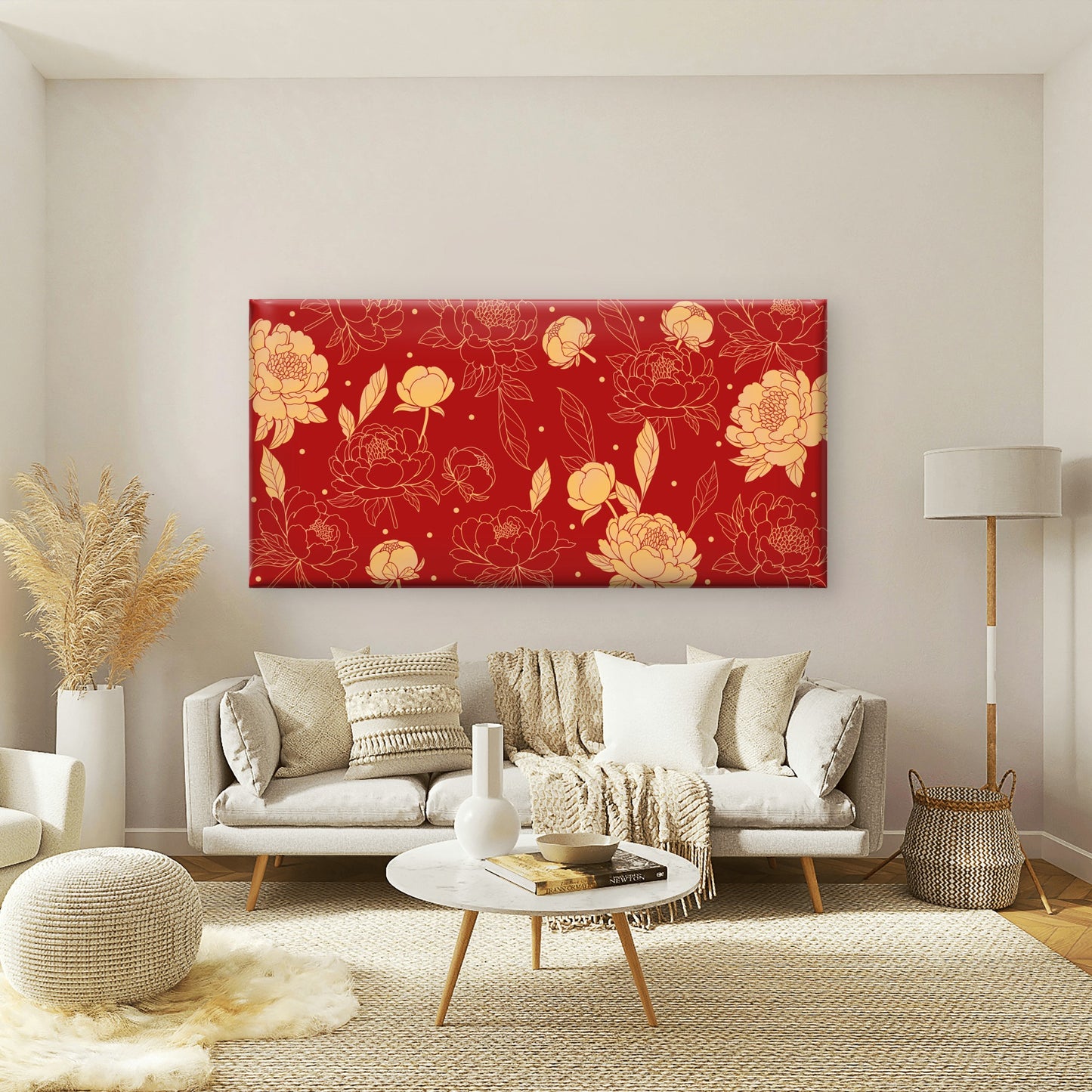 Luxurious Oriental Floral Decor Wall Art Canvas Office Home Room Framed 120x60cm
