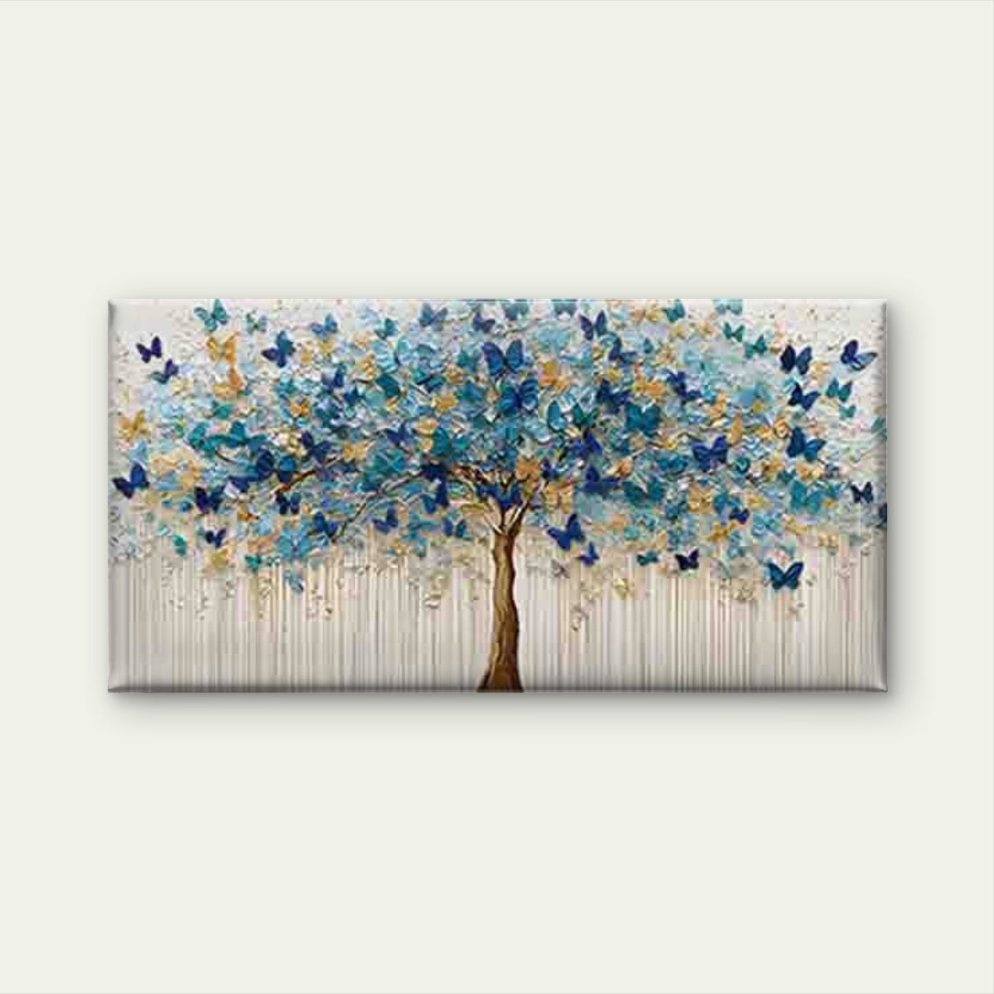 Golden Tree with Blue & Golden Wall Art Canvas Office Home Room Framed 120x60cm - Bella Home Decor