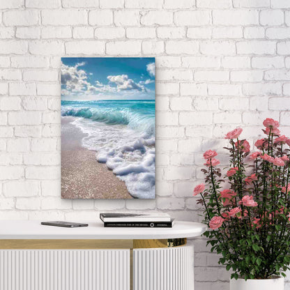 Sunlit Ocean Wave Shoreline 60x90cm Metal Print Ready to Hang - Bella Home Decor