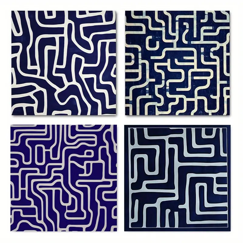 4pcs  Modern Navy Blue White Abstract  ew  Wall Art Canvas Framed