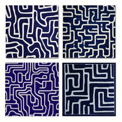 4pcs  Modern Navy Blue White Abstract  ew  Wall Art Canvas Framed