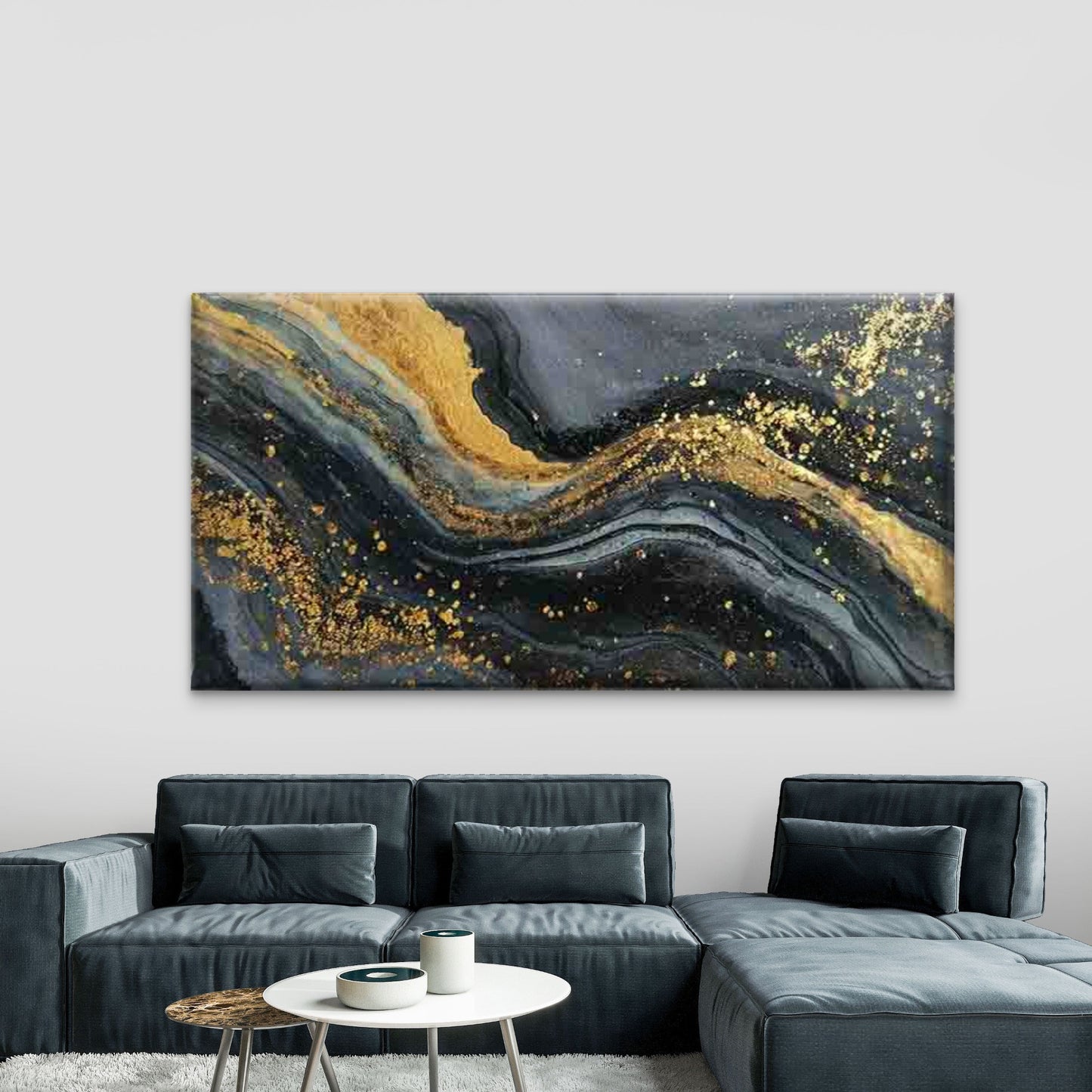 Black Golden Marble Wall Art Canvas Office Home Room Framed 120x60cm