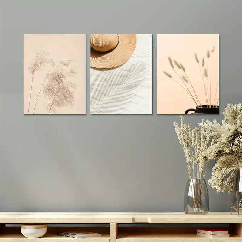 3pcs Vacation Hat Bunny Grass Reed Grass Metal Print Ready to Hang Art