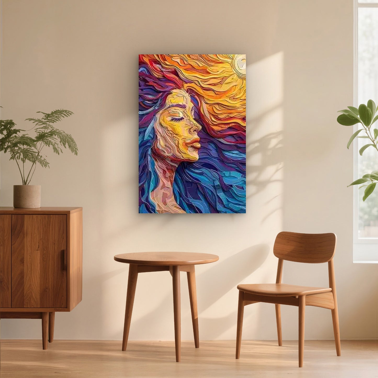 Abstract Side-Profile Portrait of a Woman with Flowing,Hair 60x90cm Metal Print Ready to Hang - Bella Home Decor