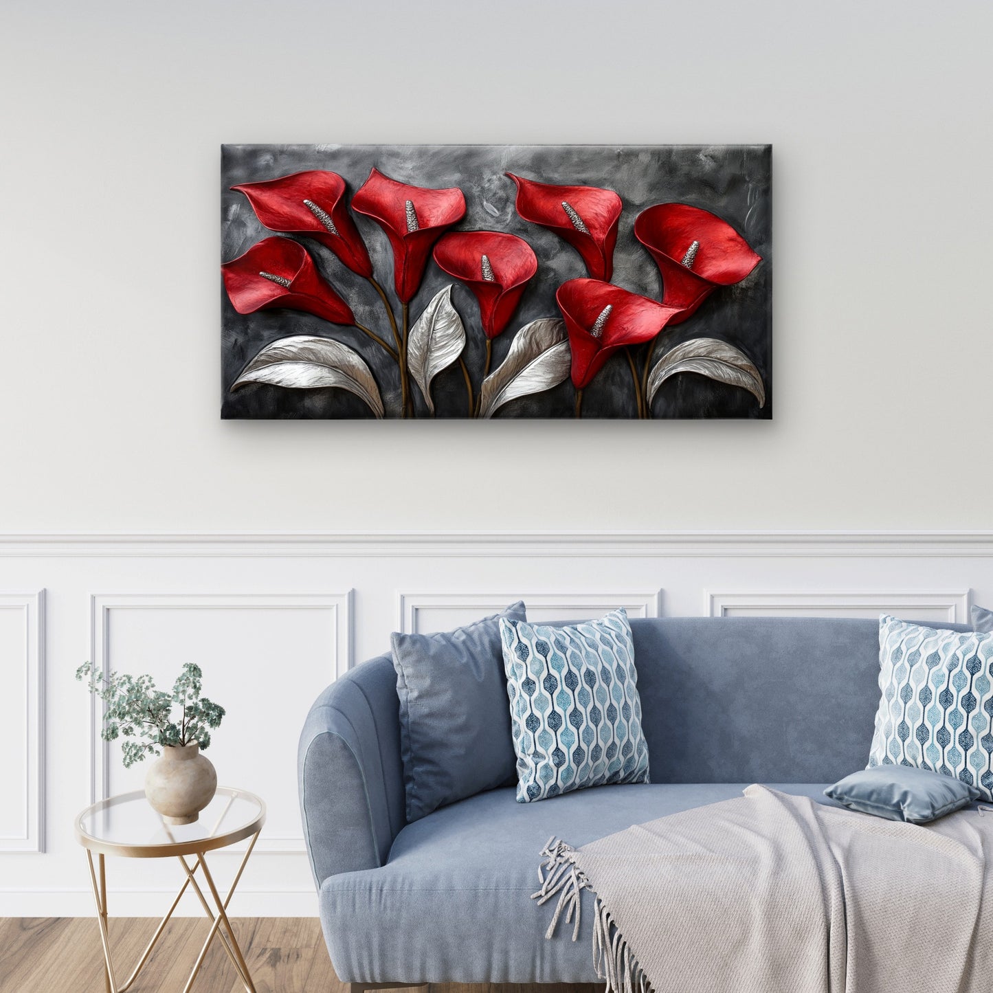 Abstract Textured Red Calla Lily Wall Art Canvas Office Home Framed 120x60cm