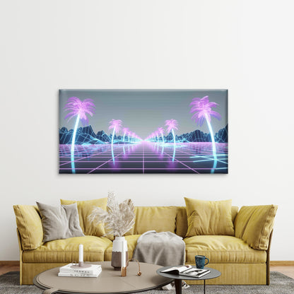 Futuristic Synthwave Background Wall Art Canvas Office Home Room Framed 120x60cm - Bella Home Decor
