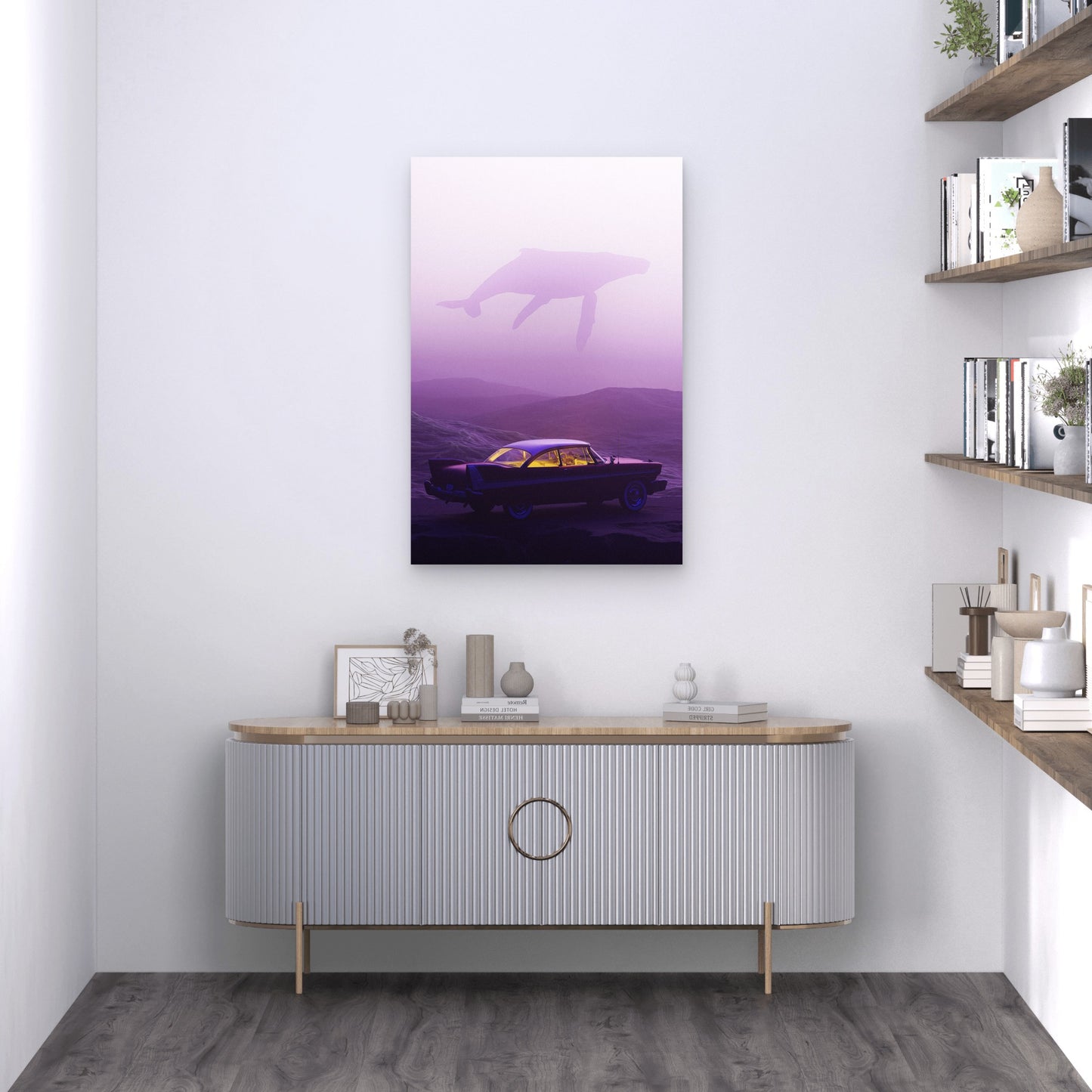 Plymouth Fury And A Whale In A Surreal Landscape 60x90cm Metal Print Ready to Hang