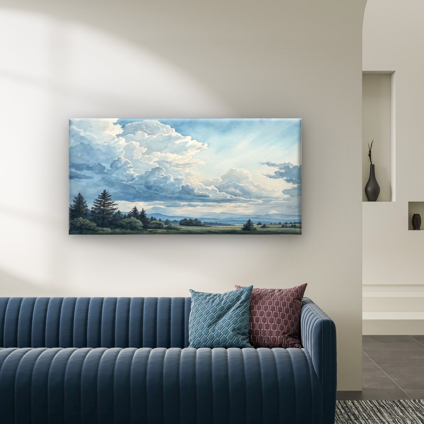 Beautiful Blue Sky White Fluffy Cloud Wall Art Canvas Office Home Framed 120x60