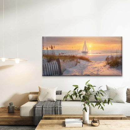 Serene Sunset at The Beach Wall Art Canvas Office Home Room Framed 120x60cm